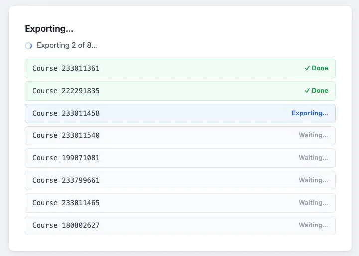 Echo Export Tool — job tracking screen