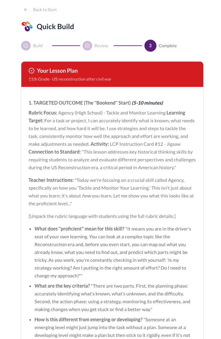 NTN AI Instructional Navigator — lesson output screen