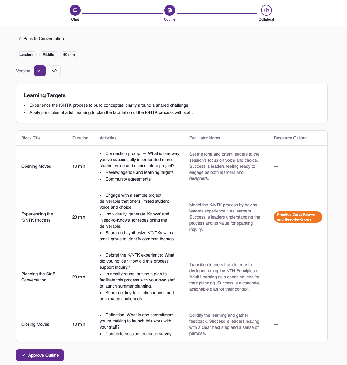 NTN Facilitation Thought Partner — UI screen